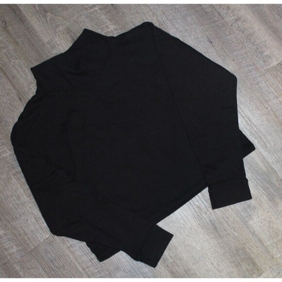 MATE THE LABEL ORGANIC COTTON CROPPED FLEECE TURTLENECK SWEATSHIRT BLACK - Picture 1 of 5